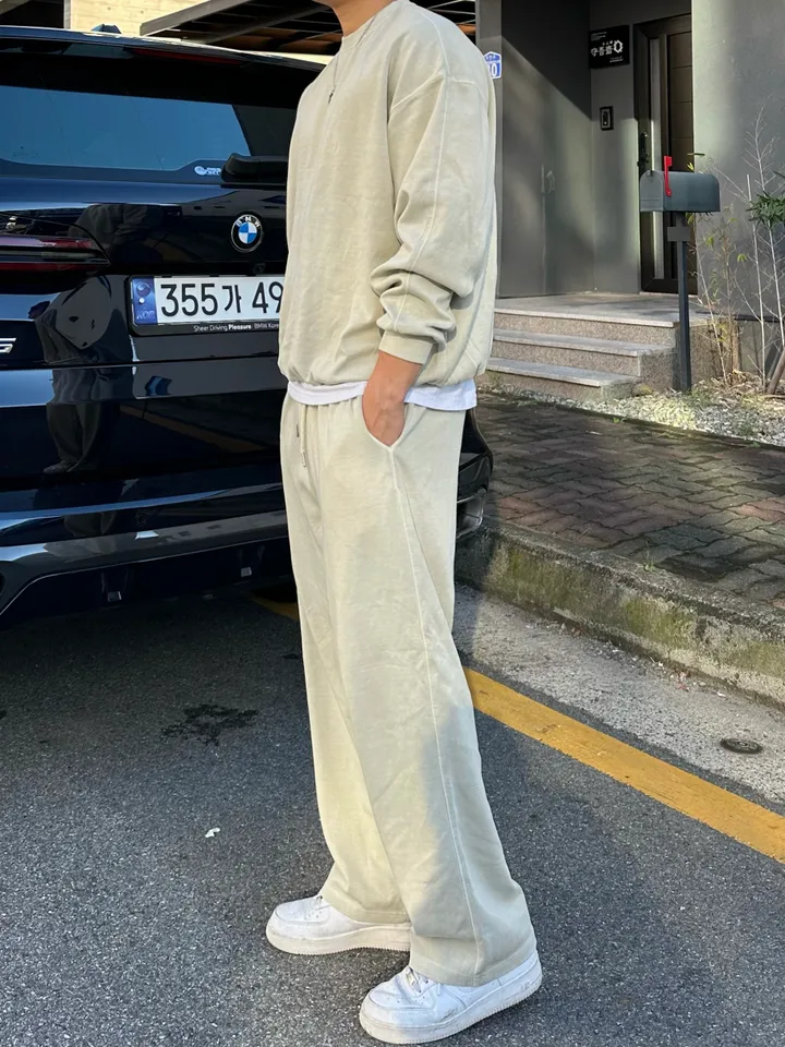 크롭~4XL/ 피그먼트 맨투맨 커플 트레이닝 세트 크롭 오버핏 남녀공용 팬츠 긴바지 겨울 봄 가을 커플룩 커플 시밀러룩 꾸안꾸 투피스 셋업 스트릿 남자 코디 데이트 빅사이즈 코마 상세 이미지 47