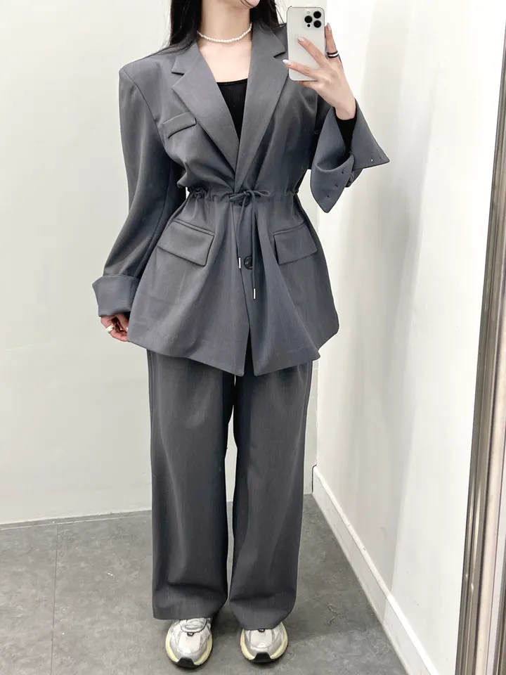 [바배/멋쁨🖤] 스트링자켓셋업 3color 단품가능 허리스트링 어깨패드 블레이저 오버핏 뒷밴딩 핀턱슬랙스 와이드슬랙스 신상 최저가 빠른배송 상세 이미지 4