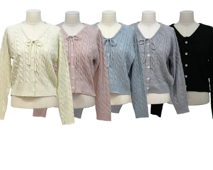 [리본스트랩ෆ]레이플 무드 루즈 여리핏 꽈배기 케이블 니트 리본 가디건 5color 상세 이미지 10