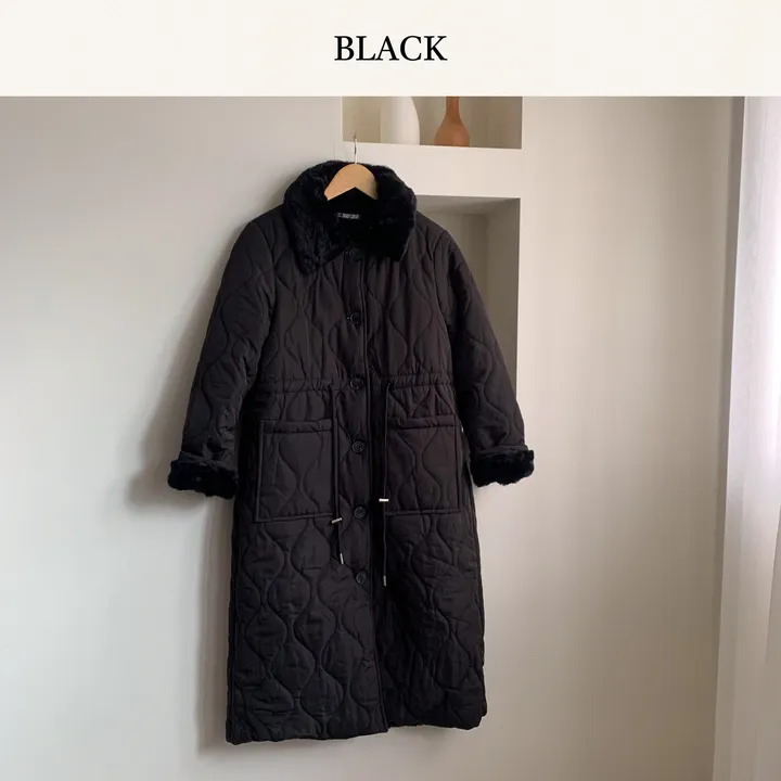 [당일출고/고퀄💯] 안감전체퍼 퍼카라 누빔 밍크 롱패딩 코트,2color 상세 이미지 36