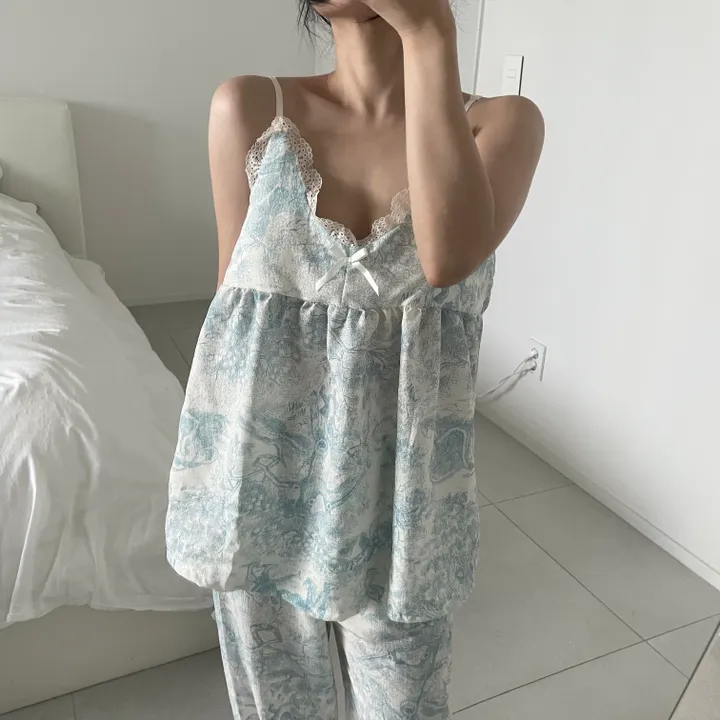 [당일출고]캡내장 파스텔 상의+긴바지+로브가디건 3pcs 잠옷 홈웨어 세트(2color) 상세 이미지 9