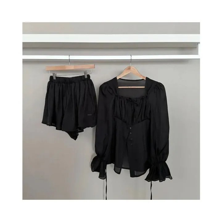 ✨허리잘록핏✨세트구성🖤[핏보장][하객룩추천][데이트룩코디] 시스루 블라우스&캉캉치마 투피스SET (3color) 상세 이미지 24