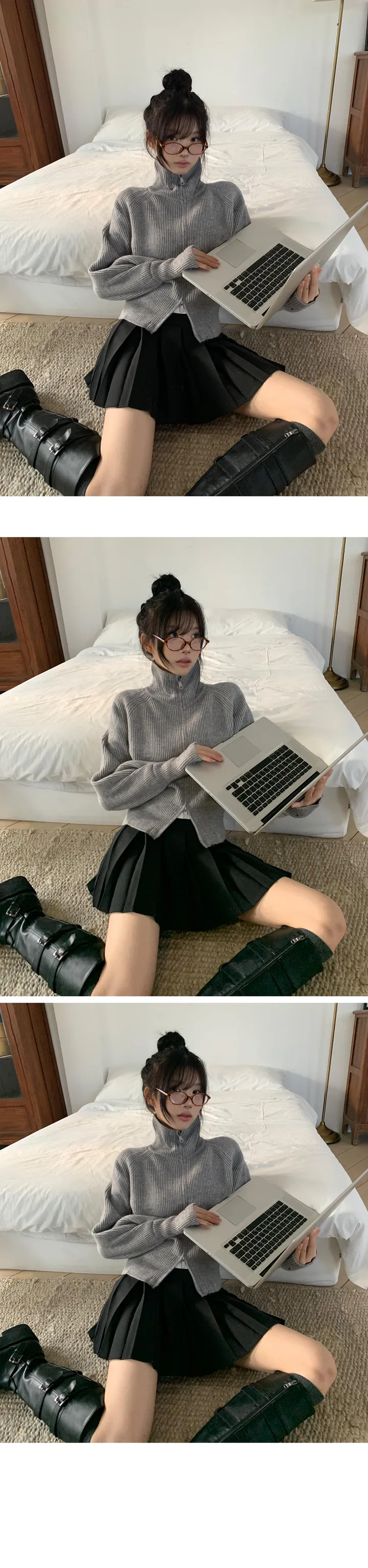[데일리/11컬러🖤] 폴라 투웨이 핀턱 소매 포인트 니트 집업 - 11color 상세 이미지 6