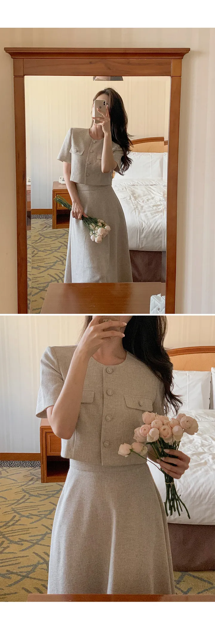 [셋업가능][10등신비율🖤/하객룩!][3천장돌파][자체제작] 클래식 엘빈 트위드 크롭 자켓 [2Types반팔/긴팔] 상세 이미지 25