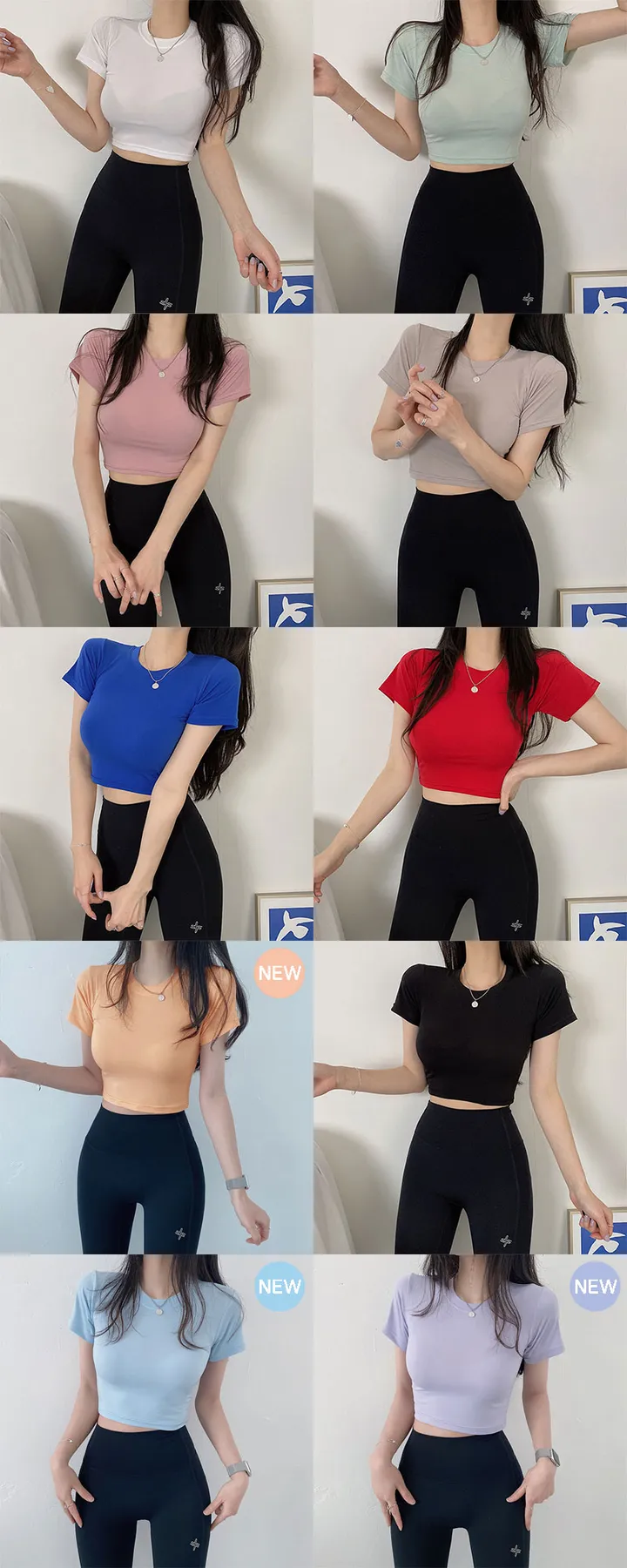 [쿨원단/크롭ver] 쿨 아이스 냉장고 필라테스 운동복 슬림 크롭 숏 반팔 티셔츠 상세 이미지 5