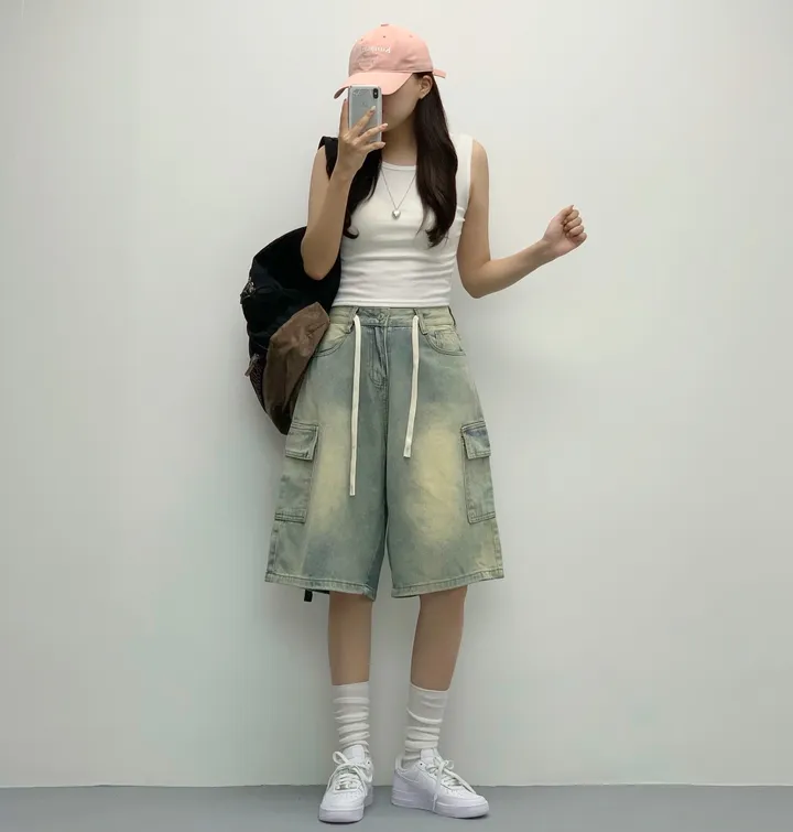 [인생버뮤다/~XL/5부기장] 버블 빈티지 워싱스트링 카고 버뮤다팬츠 5부 데님팬츠 청반바지 숏팬츠 여름팬츠 선데이이브닝 상세 이미지 17