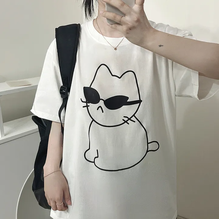 🖤[당일출고/남녀공용]🖤 고양이 캣 잠옷 파자마 상하세트 체크바지 빅사이즈 박시핏 루즈핏 오버핏 박시티 반팔 티 티셔츠 여름 면티 커플티 커플룩 커플티셔츠 커플잠옷 순면 상세 이미지 10