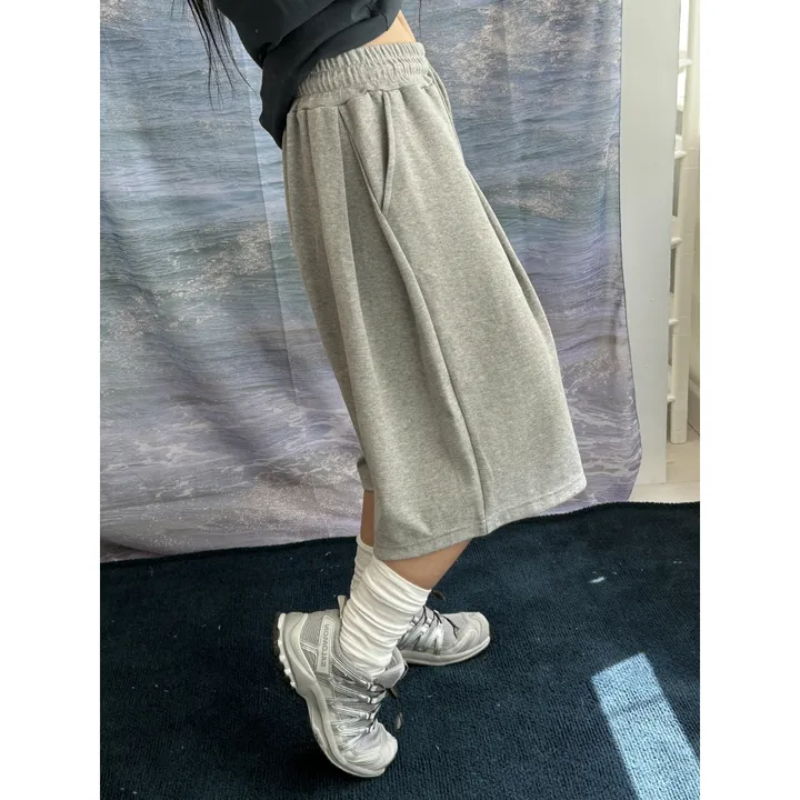 [UNISEX/기획특가/소장추천!/3size!]사이드 폴드 핀턱 포인트 루즈 와이드 벌룬 버뮤다 하프 트레이닝 팬츠(2color) 상세 이미지 46
