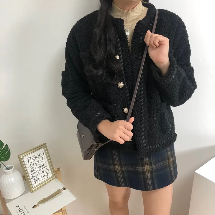 실물이 더 예쁜 3color: 트위드 양털 포켓 무스탕 자켓 상세 이미지 30