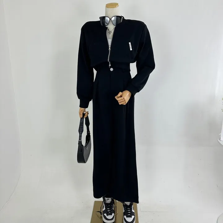 [패드내장/데일리/캐주얼/세트가격/봄투피스💞] 루즈핏 포켓 미니패치 패드 크롭 쭈리 투웨이 집업 + 하이 뒷밴딩 핀턱 롱 슬랙스 와이드팬츠 SET (3COLOR) 상세 이미지 23