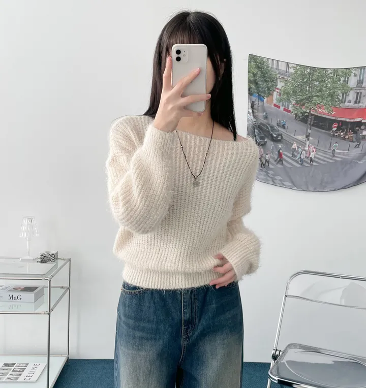 Pine leaf boat nect crop knit 상세 이미지 34