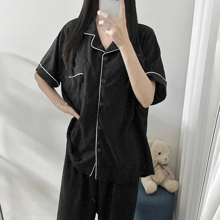[88~110사이즈🖤신상할인] 여름 잠옷 홈웨어 봄 간절기 블랙 세트 수면 선물 커플 빅사이즈 플러즈 2XL 3XL 4XL 5XL 99 100 상세 이미지 12