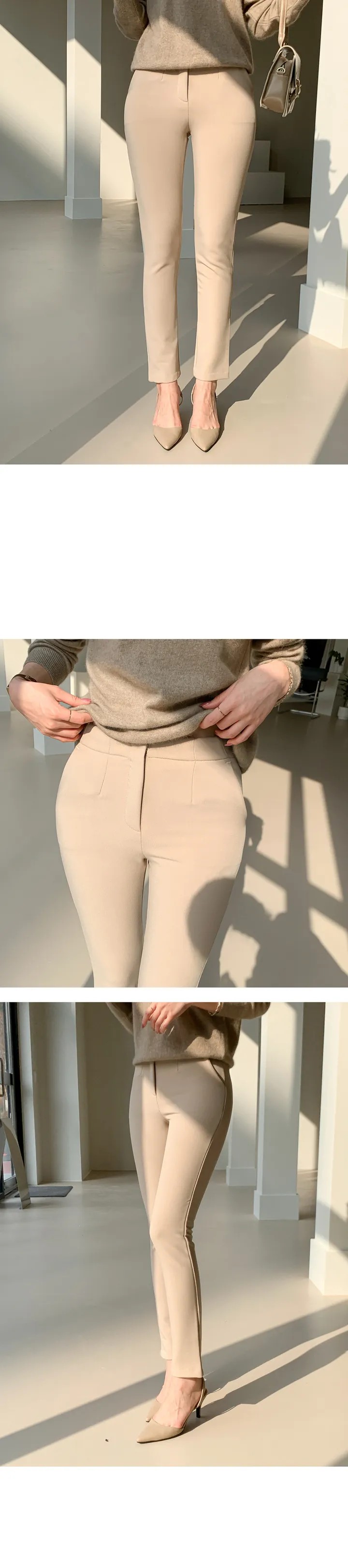 [55~77/일반,기모] 인생핏 슬림 일자 스키니핏 하이웨스트 스판 간절기 겨울 슬랙스 상세 이미지 49