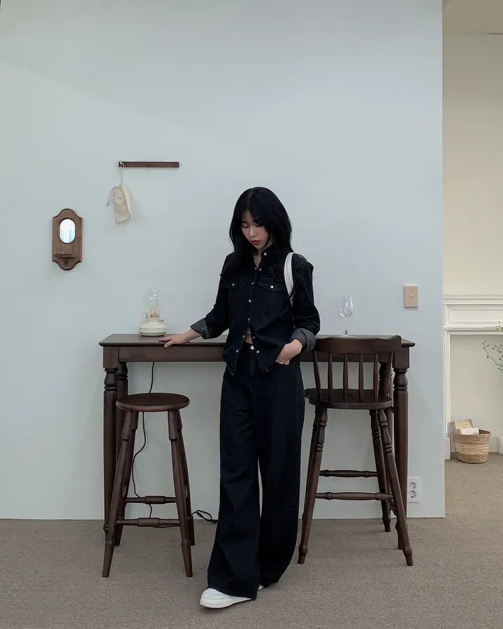 [하이퀄✨데님set] 2컬러/ 데님셔츠+와이드 데님팬츠 투피스 세트 /S.M.L 상세 이미지 24