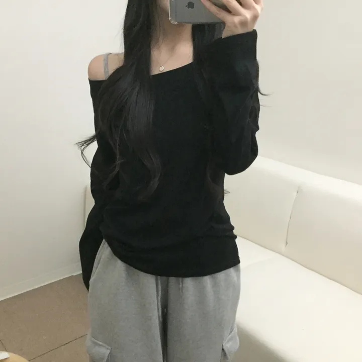 [-3kg/여리루즈핏!] 오프숄더 심플 루즈 여리 기본템 긴팔 티셔츠 (5color) 상세 이미지 21