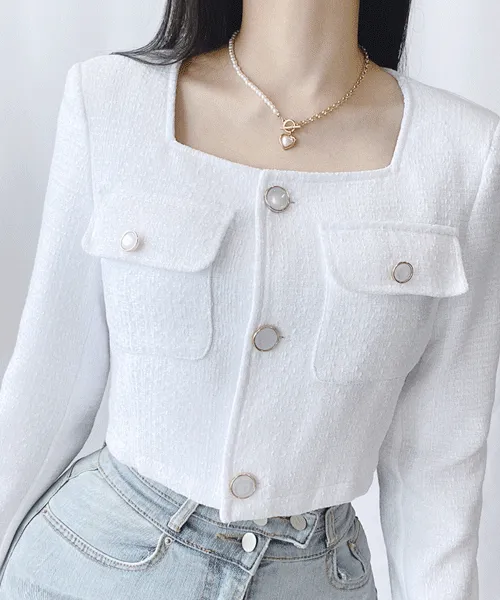 [오늘출발🚀품절임박] 제니 트위드 크롭 자켓 3color 화이트 핑크 블랙 봄 가을 겨울 스퀘어넥 고급 자켓 아우터 하객룩 데이트룩 파티룩