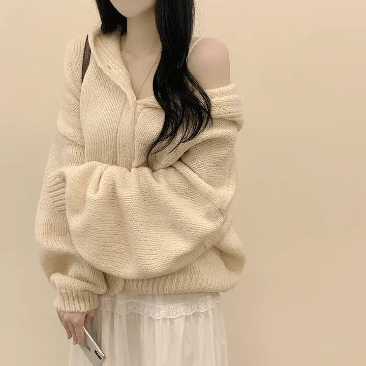 [폭닥~/귀여움🧸] 오버핏 파스텔 도톰 니트 후드가디건 봄신상 빅사이즈 상세 이미지 10