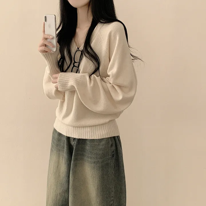 [얇은봄VER/리얼인생핏!] 여리여리~ 베이직 브이넥 나그랑 루즈핏 긴팔 봄니트 상세 이미지 16