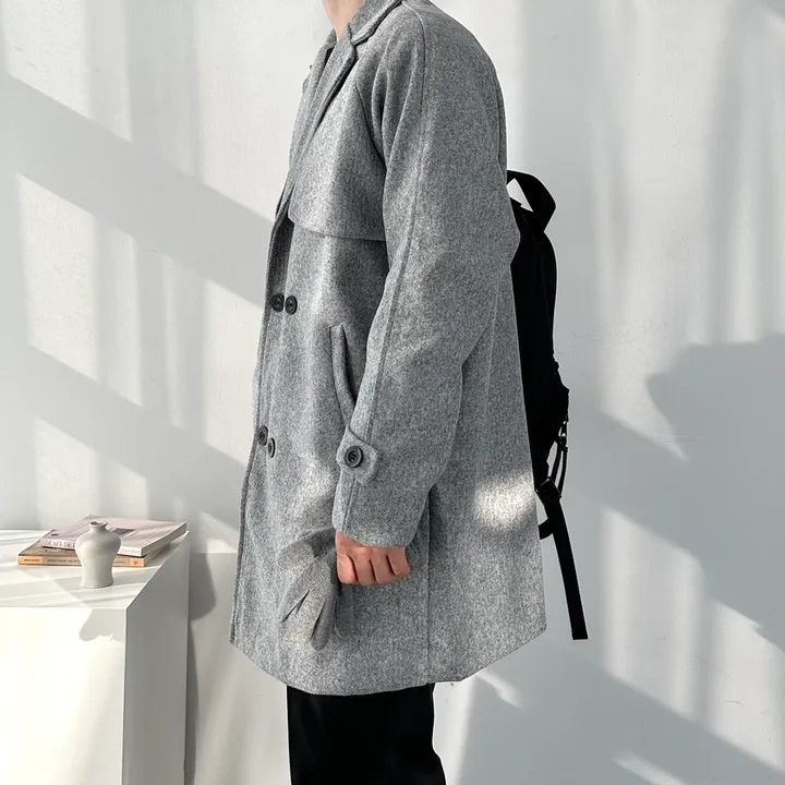 봄 가을 겨울 오버핏 하프 코트 미니멀 빅사이즈 아우터 남자트렌치라이크더블코트 상세 이미지 27