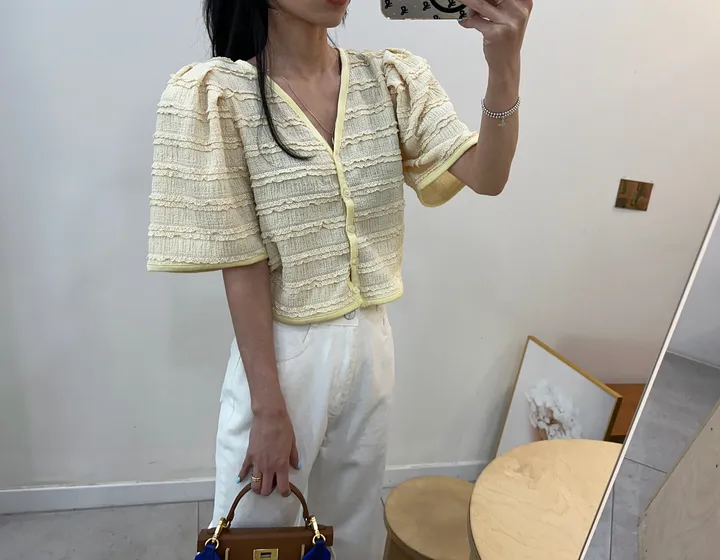 [러블리 한가득~❤️] 봉긋 레이스 엔젤 퍼프 크롭 가디건 상세 이미지 44