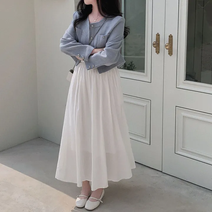 [얇은 트위드🩵/new신상!]화사한 고급스러움,매트 트위드 라운드 세미크롭 루즈핏 트위드 자켓 상세 이미지 18