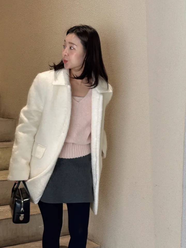 [주문폭주/핑크강추🩰] 헤어 울 하프코트-2col 상세 이미지 1