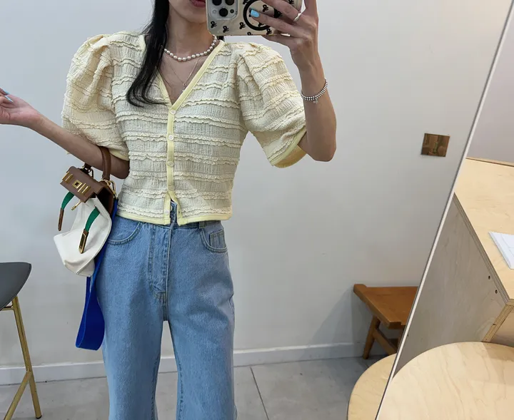 [러블리 한가득~❤️] 봉긋 레이스 엔젤 퍼프 크롭 가디건 상세 이미지 53