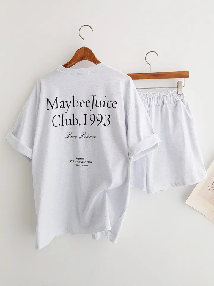 [세트가격!] Maybee 레터링 프린트 오버핏티셔츠 반팔 티셔츠 밴딩 반바지 홈웨어세트 여름파자마 트레이닝복 츄리닝세트 주말룩 여름휴가 바캉스룩 이지웨어세트 상세 이미지 16