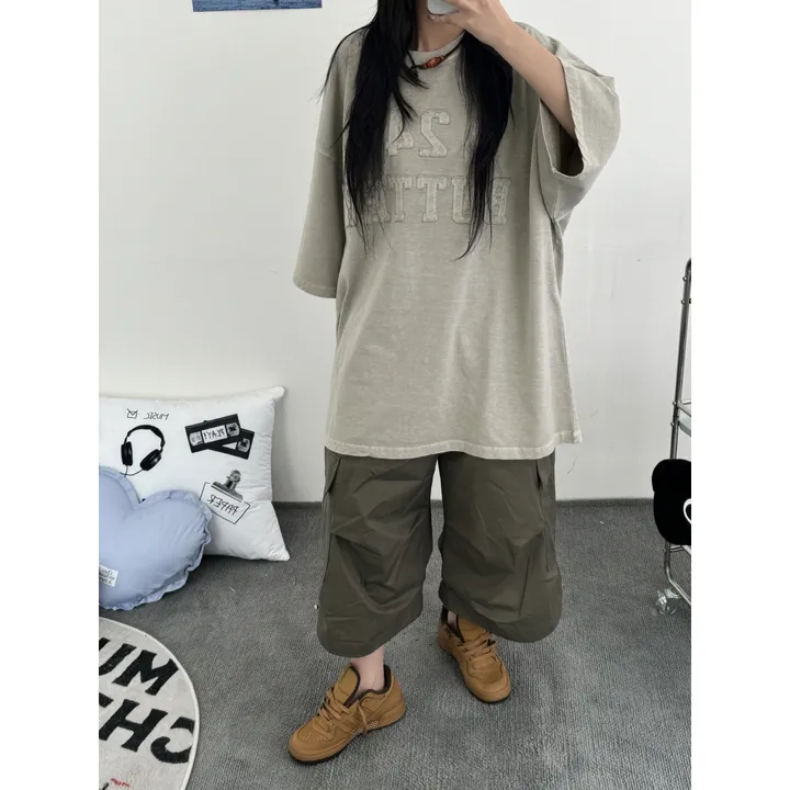 ★BEIGE 4/25 출고예정★[UNISEX]더블 포켓 커버 포인트 유니크 핀턱 카고 코튼 루즈 스트링 버뮤다 하프 팬츠(4color) 상세 이미지 25