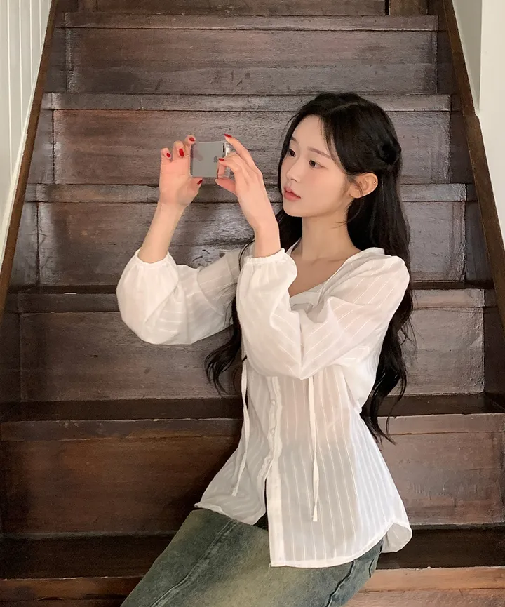 [반팔추가💛] 플로아 레이스 펀칭 블라우스 3colors 상세 이미지 5