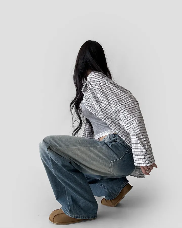 [~2XL] 마블 소프트 워싱 허리 밴딩 와이드 일자핏 데님 팬츠 바지 상세 이미지 14