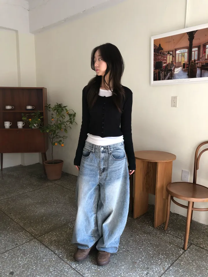 슬림핏 숏 골지 가디건 상세 이미지 13