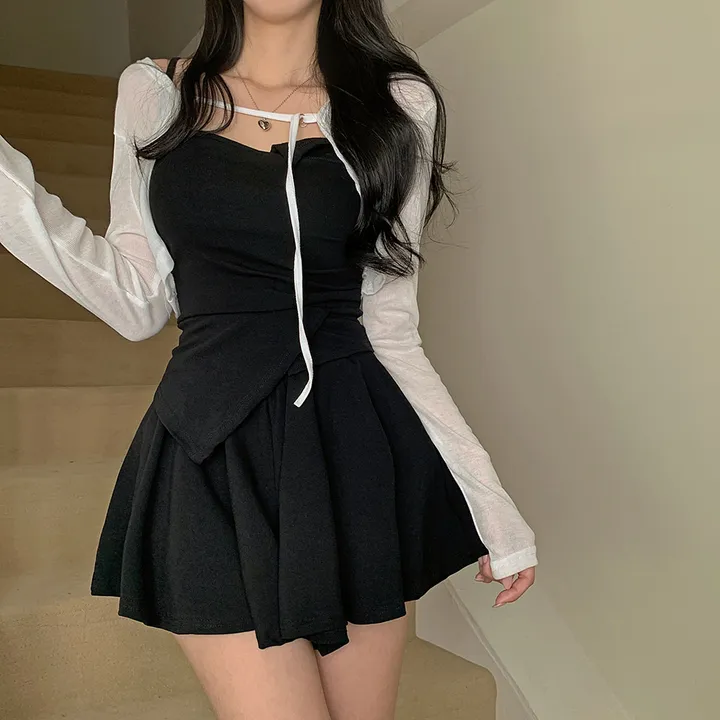 [3ps/세트가격!] 크롭 가디건 + 셔링 언발 탑 + 밴딩 플레어 숏팬츠 쓰리피스 상세 이미지 18