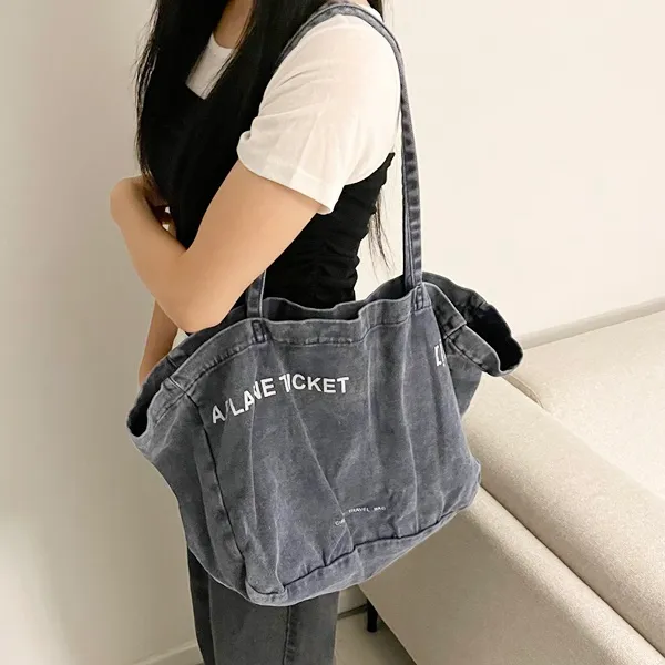 데님 레터링 빈티지 에코백 상세 이미지 25