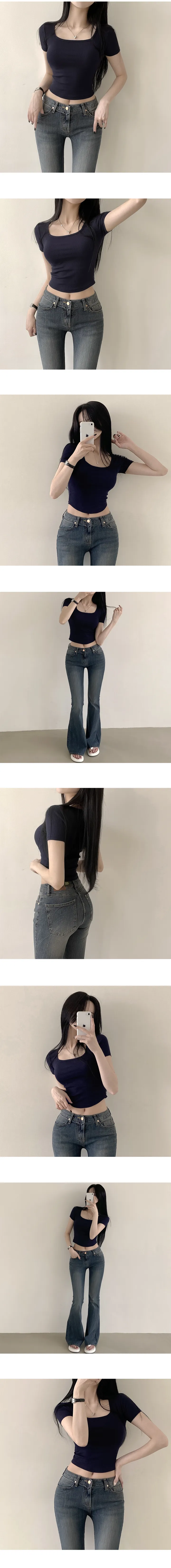 [쫀쫀!,슬림핏/필수템] 몸매 예뻐보이는, 쫀득 스퀘어넥 골지 크롭 반팔티셔츠 (10color) 상세 이미지 10