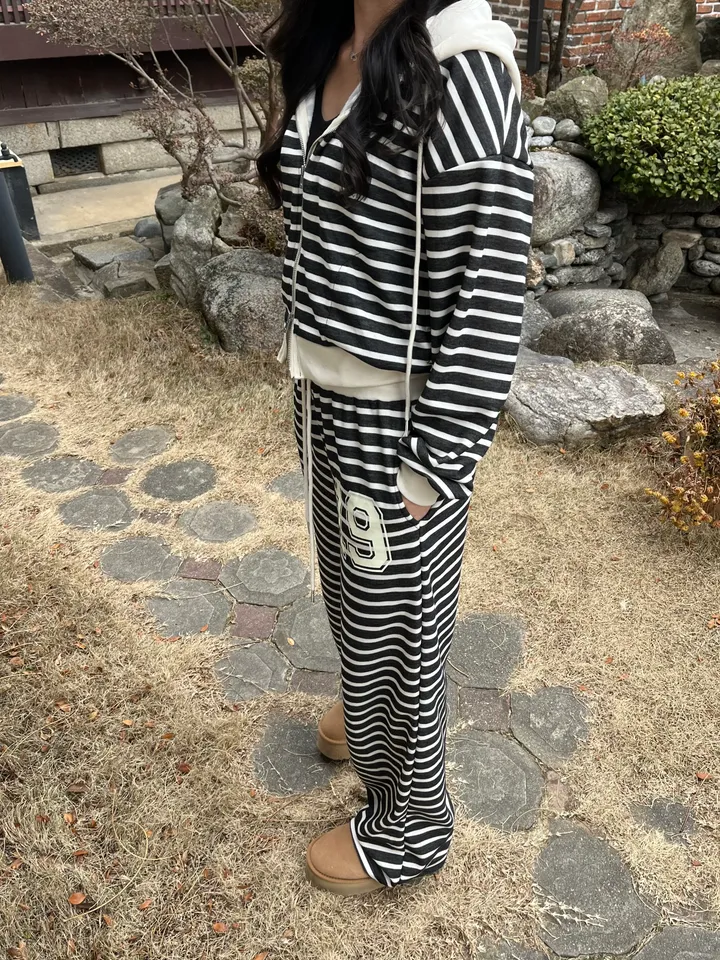 넘버 기모 스트라이프 일자핏 트레이닝 팬츠 상세 이미지 9