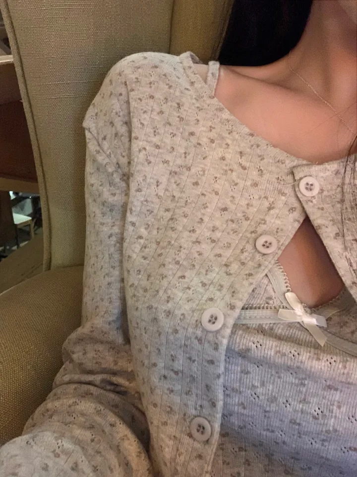 [*개말라핏/부유방커버] 플라워 펀칭 레이스 가디건 나시set-3col 상세 이미지 12