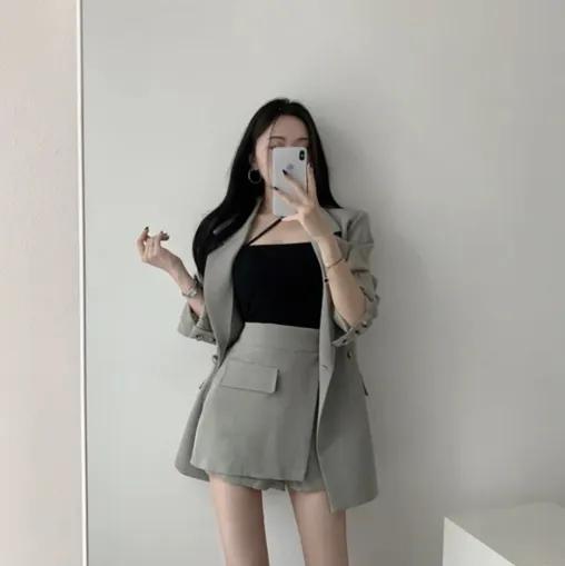 ((세트룩*존예핏)) 무드온 하프자켓 치마바지 투피스 하객룩 긴팔자켓 봄자켓 여름팬츠 미니스커트 치마바지 반바지 쇼츠 숏팬츠 상세 이미지 4