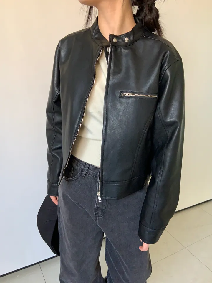 하프 크롭 레더 라이더 자켓 상세 이미지 20