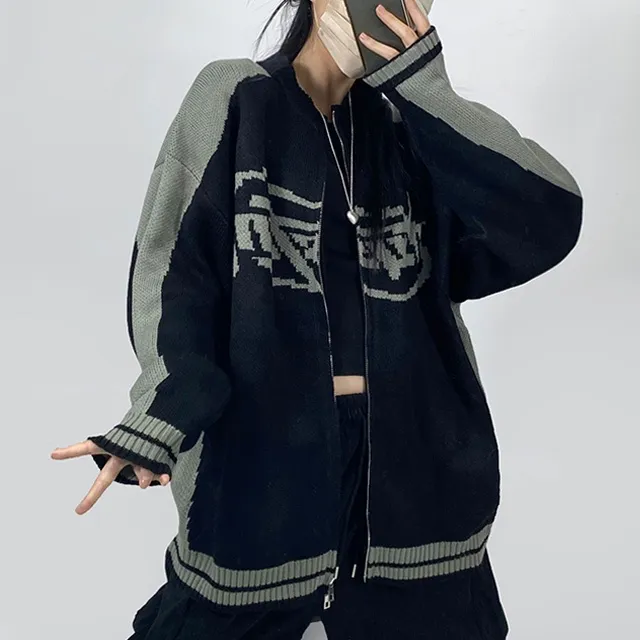 [~3XL] 빈티지 힙무드 박시니트집업💝 배색 나그랑 스트릿/투웨이 남녀공용 커플 빅사이즈 [4070] 상세 이미지 5