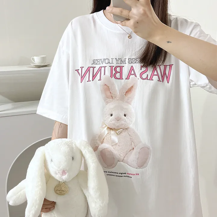 💗[당일출고/남녀공용]💗 토끼 잠옷 파자마 체크바지 단품 반팔티 반팔 티 박시핏 루즈핏 오버핏 빅사이즈 래빗 잠옷세트 파자마세트 홈웨어 커플룩 커플티 커플 체크바지 박시티 상세 이미지 3