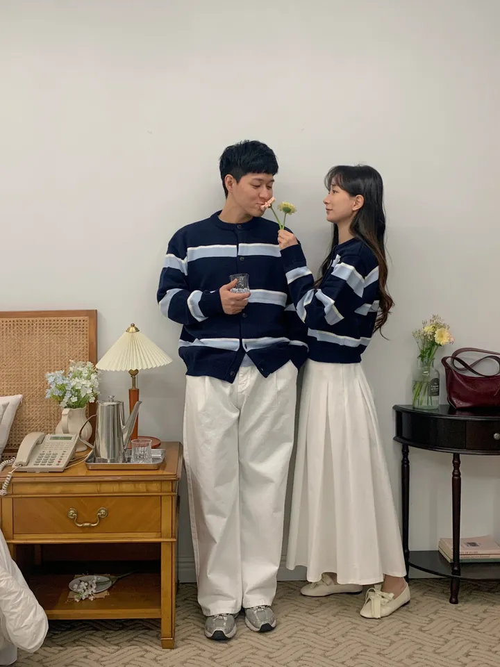 커플룩,시밀러룩베리 단가라 커플가디건 스트라이프 라운드가디건 시밀러룩 봄 꽃놀이 벚꽃 상세 이미지 11