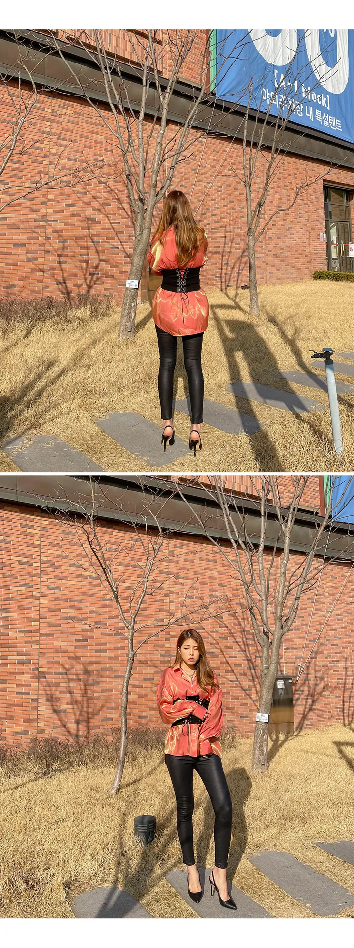 [당일출고] 투톤 오로라 루즈핏 퍼프 실크 블라우스 셔츠 / 빅사이즈 오버핏 / 연예인 아이돌의상 펜트하우스 루즈핏 글리터셔츠 반짝이 상세 이미지 14