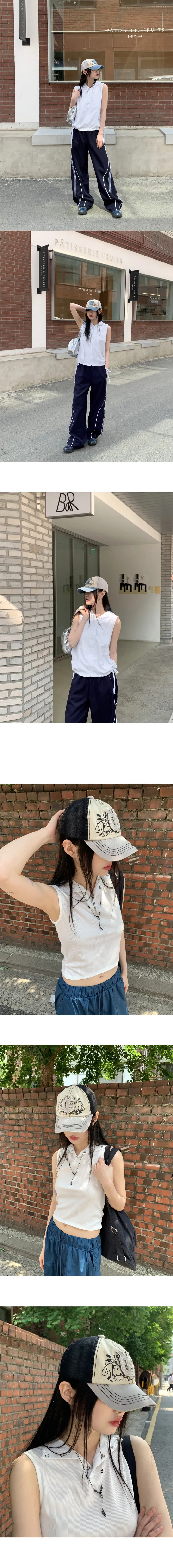 코닐 y2k 워싱 자수 패치 배색 볼캡 모자 상세 이미지 3