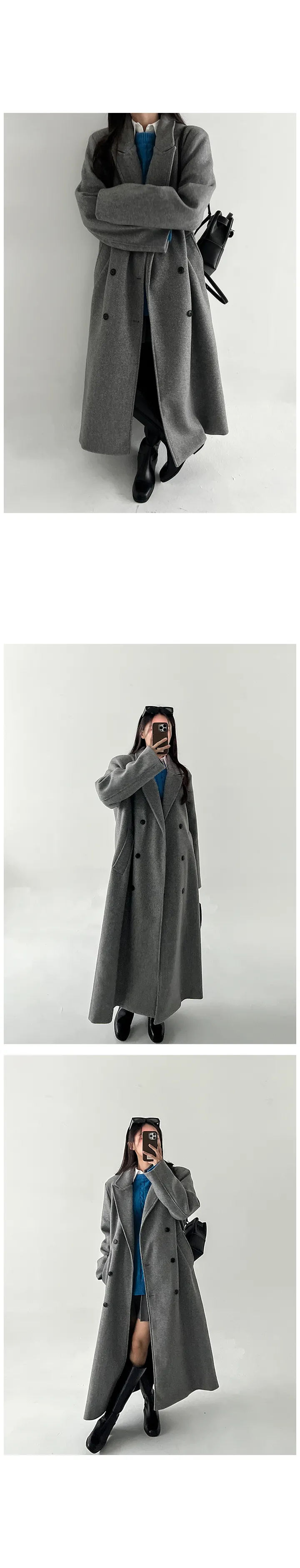 (44-99)할리 롱 루즈핏 울 더블 코트 겨울 빅사이즈 트렌디 오버핏 박시핏 꾸안꾸 심플 베이직 아우터 자켓 상세 이미지 14