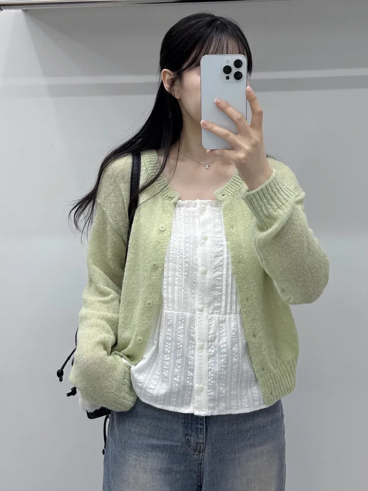 [여리핏/주문폭주] 뽀용 파스텔 라운드 알파카 니트 가디건/ 알파카가디건 여리가디건 봄가디건 간절기가디건 핑크가디건 청순여리 봄옷 레이어드 루즈핏가디건 얇은가디건 핑크가디건 상세 이미지 5