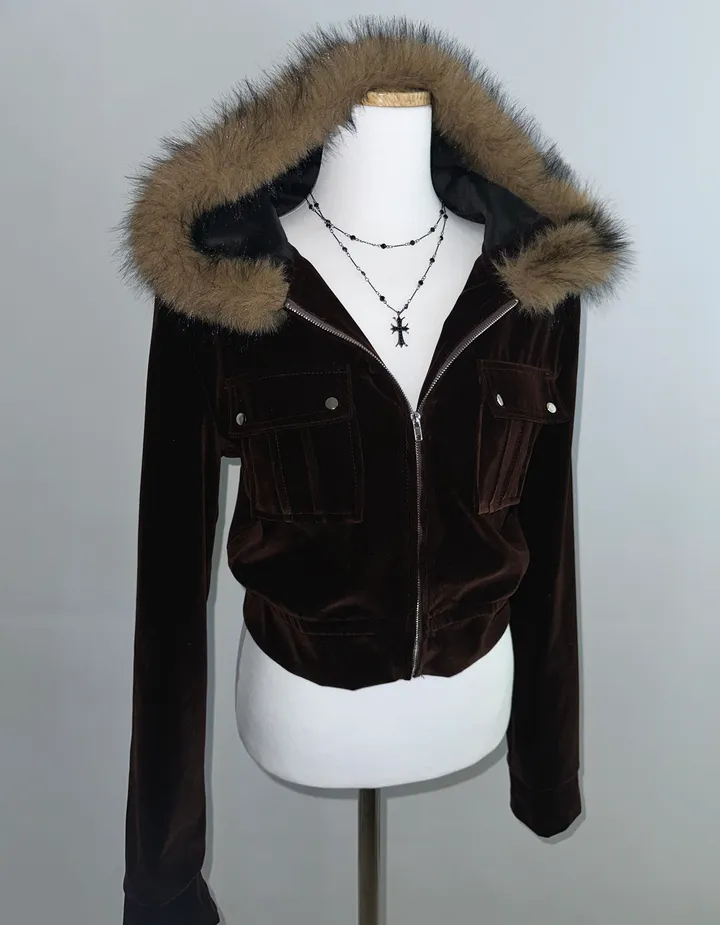 velvet fur hood  jacket- 벨벳 퍼 후드 자켓 2color (힙, 스트릿, 유니크, 크롭, y2k, 빈티지, 퍼, 집업, 후드집업) 상세 이미지 35