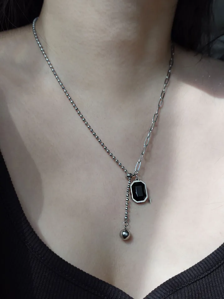 [s.steel] black drop necklace | 써지컬 블랙 드롭 목걸이 상세 이미지 3