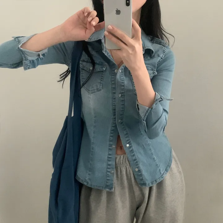 [S,M,L] 데님라인 슬림 워싱 똑딱이 데님 청자켓/셔츠남방 - 3color 상세 이미지 18