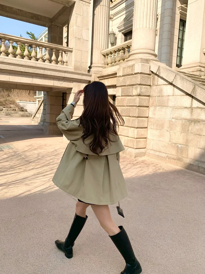 [*주문폭주!!/당일발송*] 파리 트렌치 케이프 하프코트 트렌치코트 트렌치하프 하프트렌치 코트 봄아우터 봄트렌치 절개트렌치 (1color) 상세 이미지 19